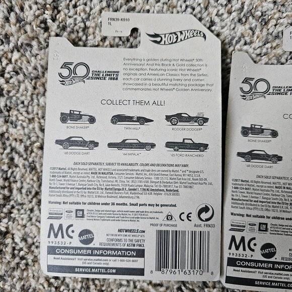 Hot Wheels 50th Anniversary Car Black Gold Full Set of 6 Error Bone Shaker - Picture 8 of 10